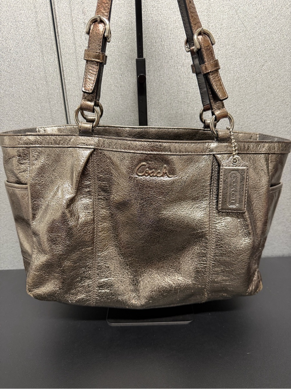 Coach Metallic Leather Tote Bronze Shoulder Bag F17721